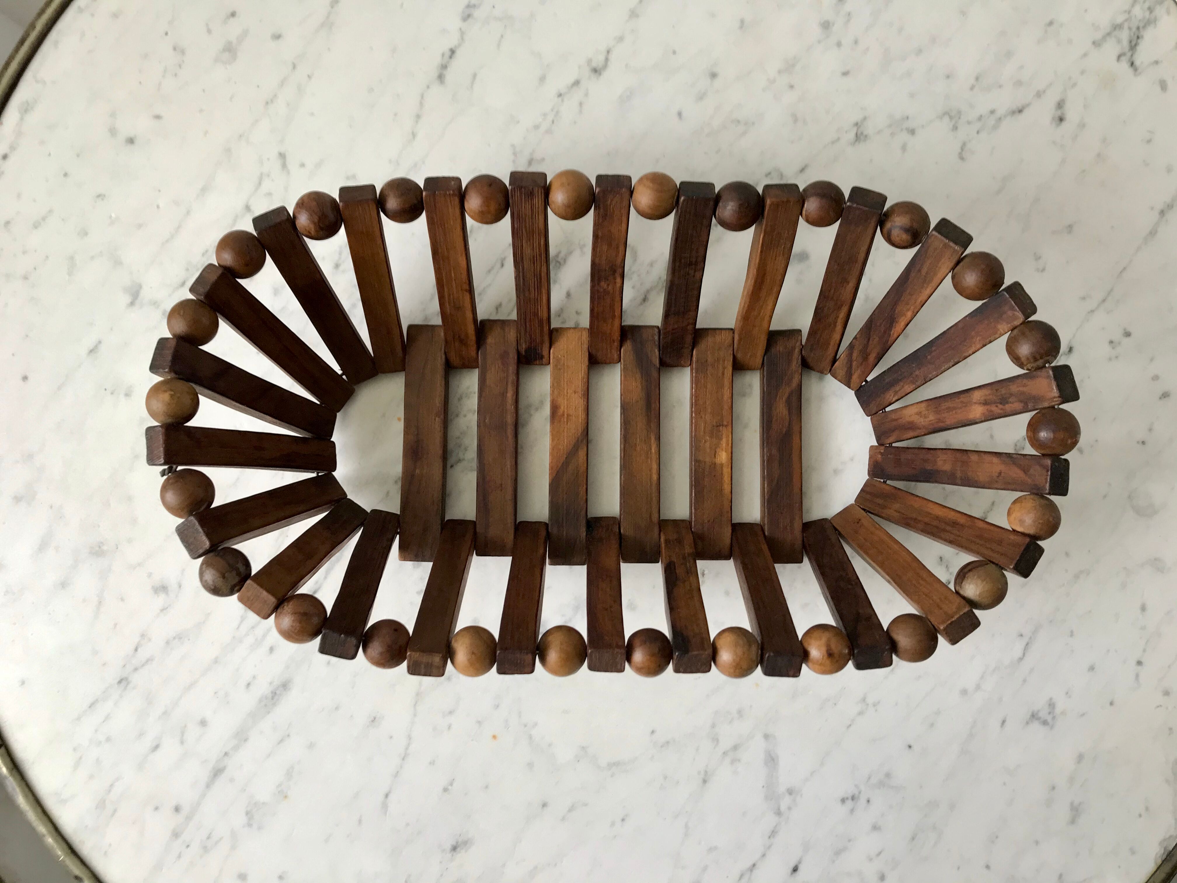 Fruit basket / bread in teak and pearl wood Scandinavian style 60s