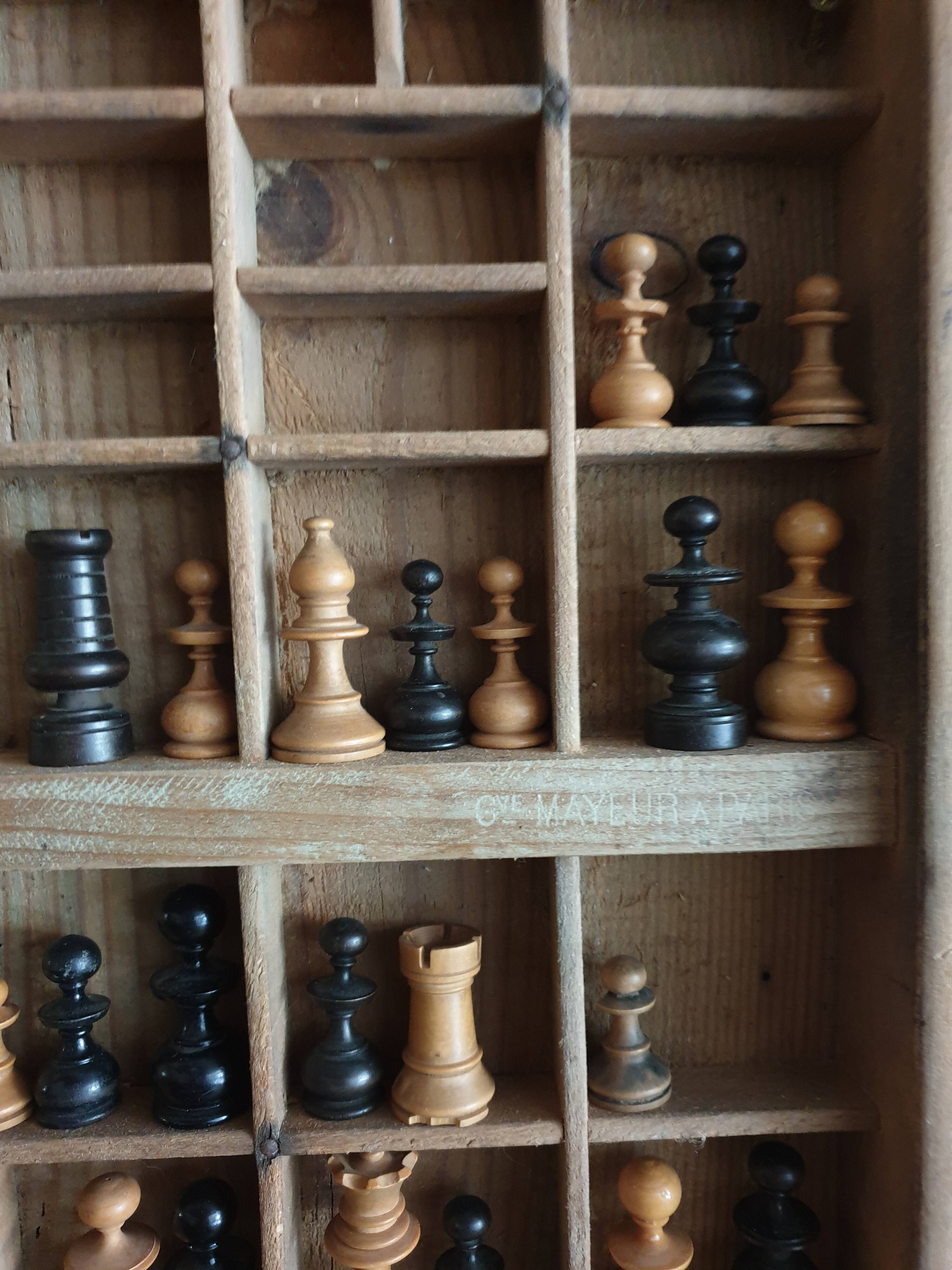Printing locker and wooden chess pieces