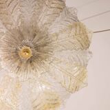 Murano Glass Gold and Transparent Leaves Chandelier or Flush Mount, 1970s
