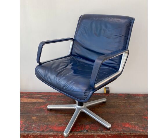 Vintage navy Blue Leather Office Chair by Wilkhahn | Selency