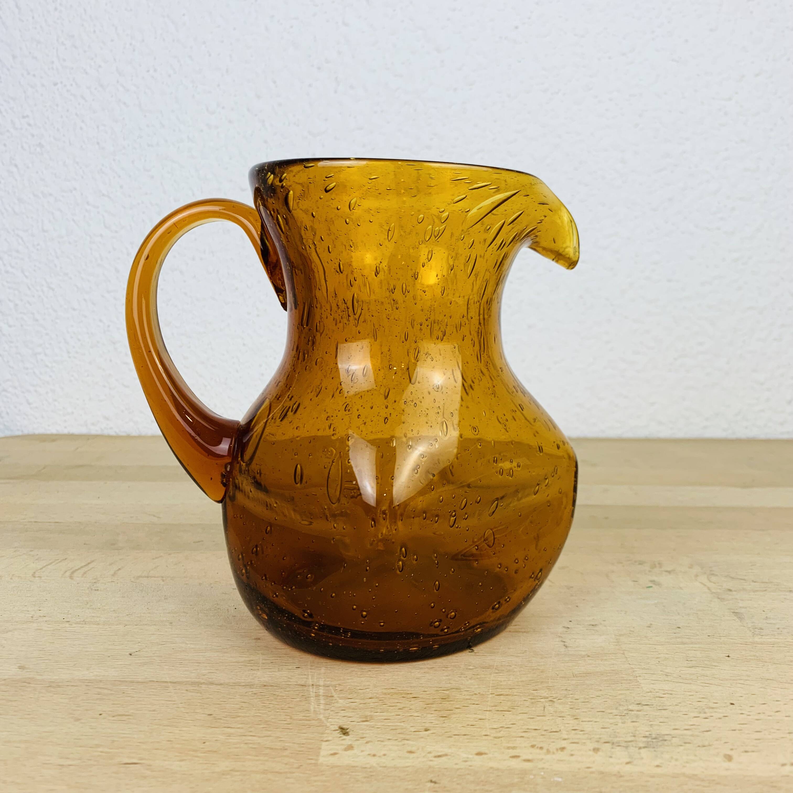 Biot amber/orange bubbled glass pitcher