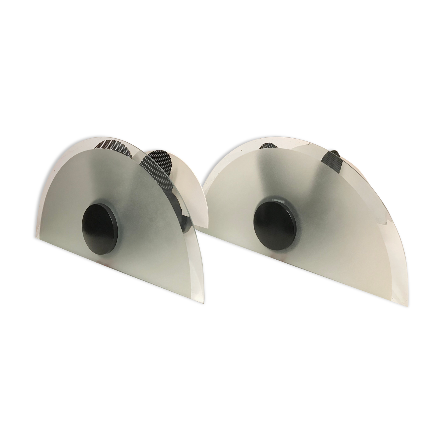 Pair of glass and metal wall lamps, Italy 1980