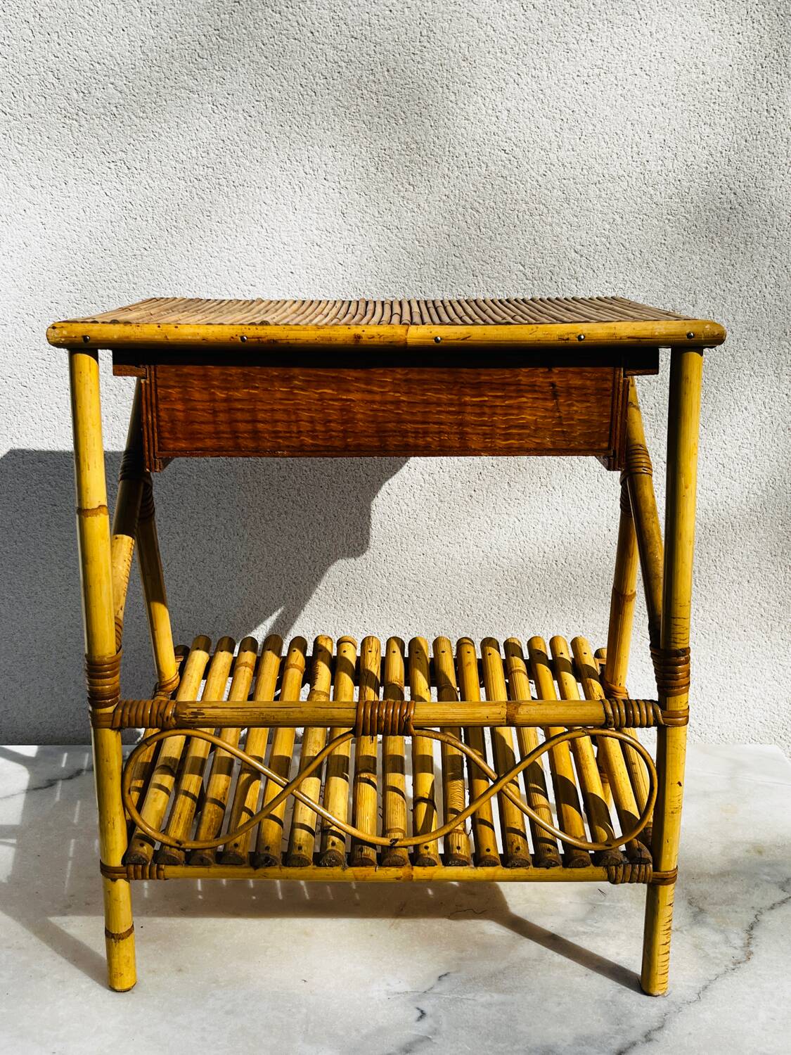 Bedside table 1960 bamboo rattan
