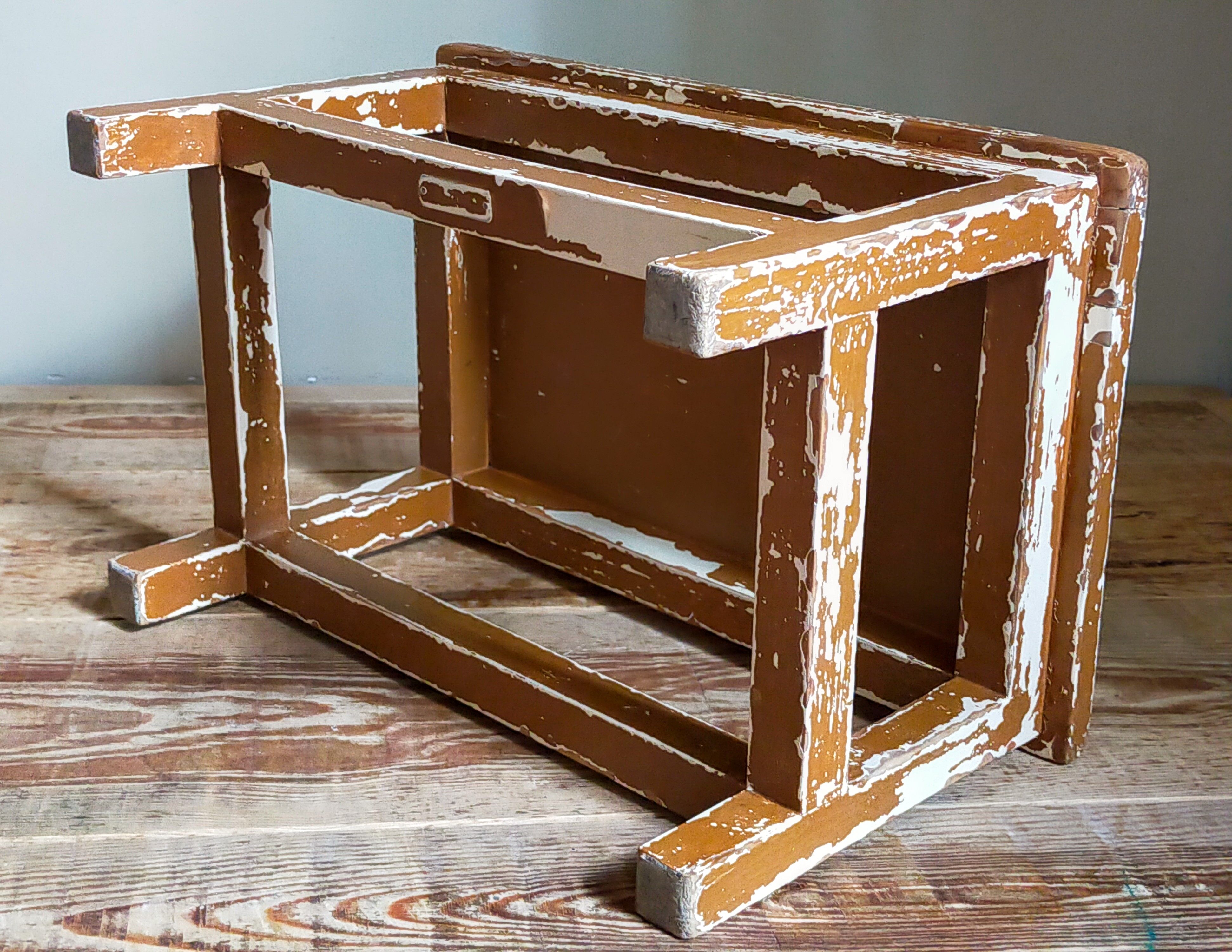 Vintage patinated solid wood side bench