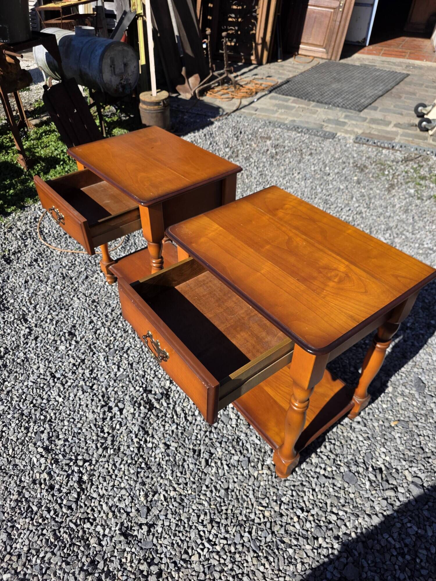 Pair of cherry wood bedside tables from the mid-20th century.