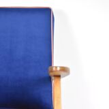 Fauteuil vintage B310 VAR "Compas", Pologne, super restauré, années 1960, velours bleu et rose.