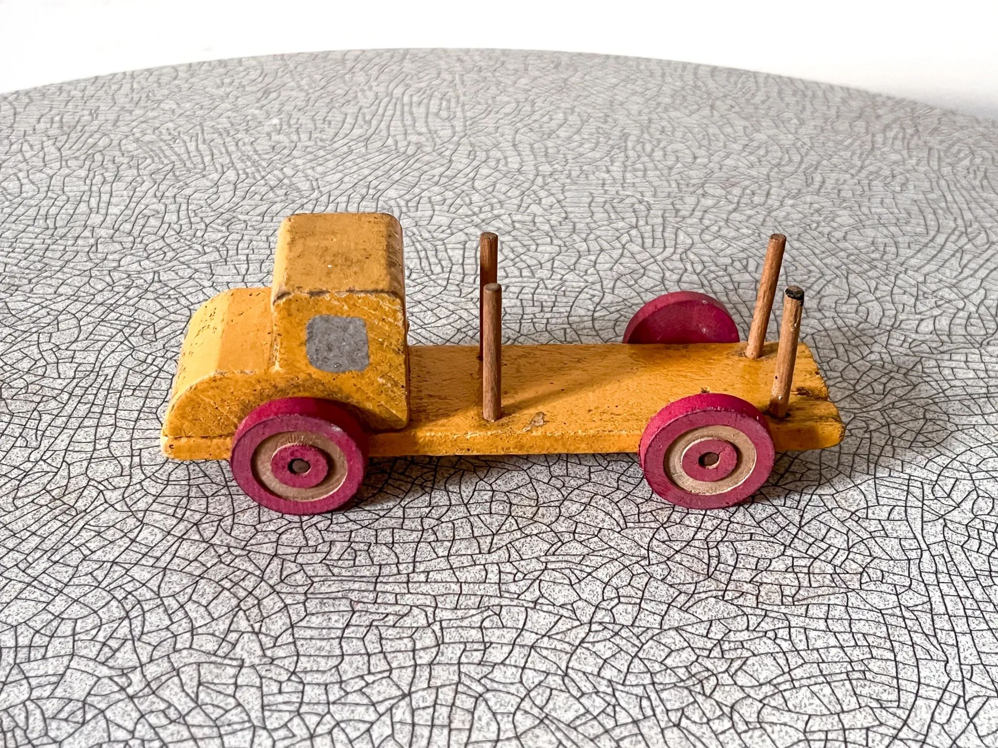 Small wooden logging truck, vintage toy