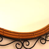 Round iron and rattan mirror