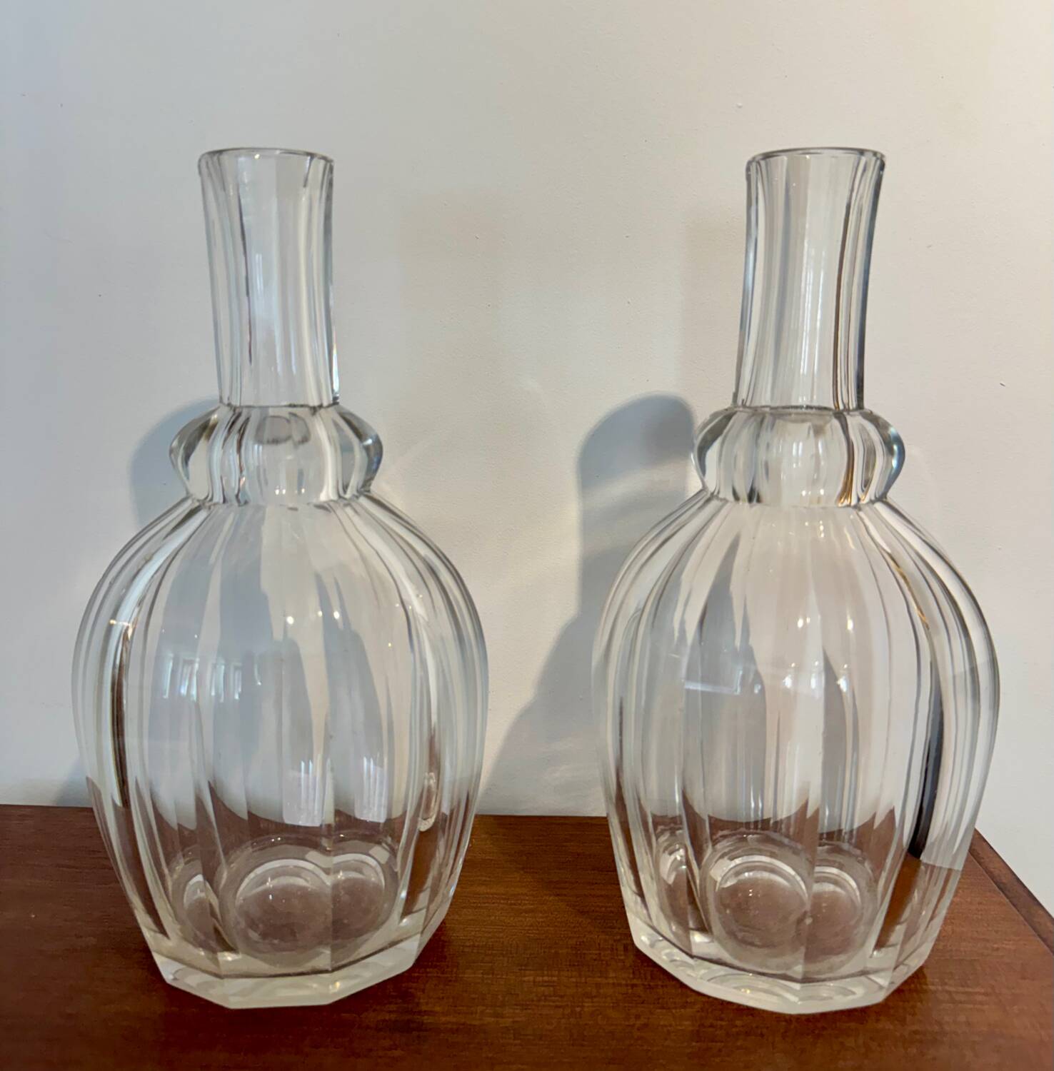 Pair of antique moulded crystal decanters (Baccarat style)