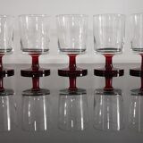 9 transparent Cavalier Luminarc glasses with red legs 70