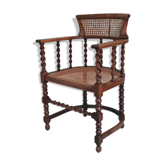 Edwardian barley twist corner chair with cane late 19th century