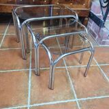 Chrome and smoked glass nesting table from the 70s