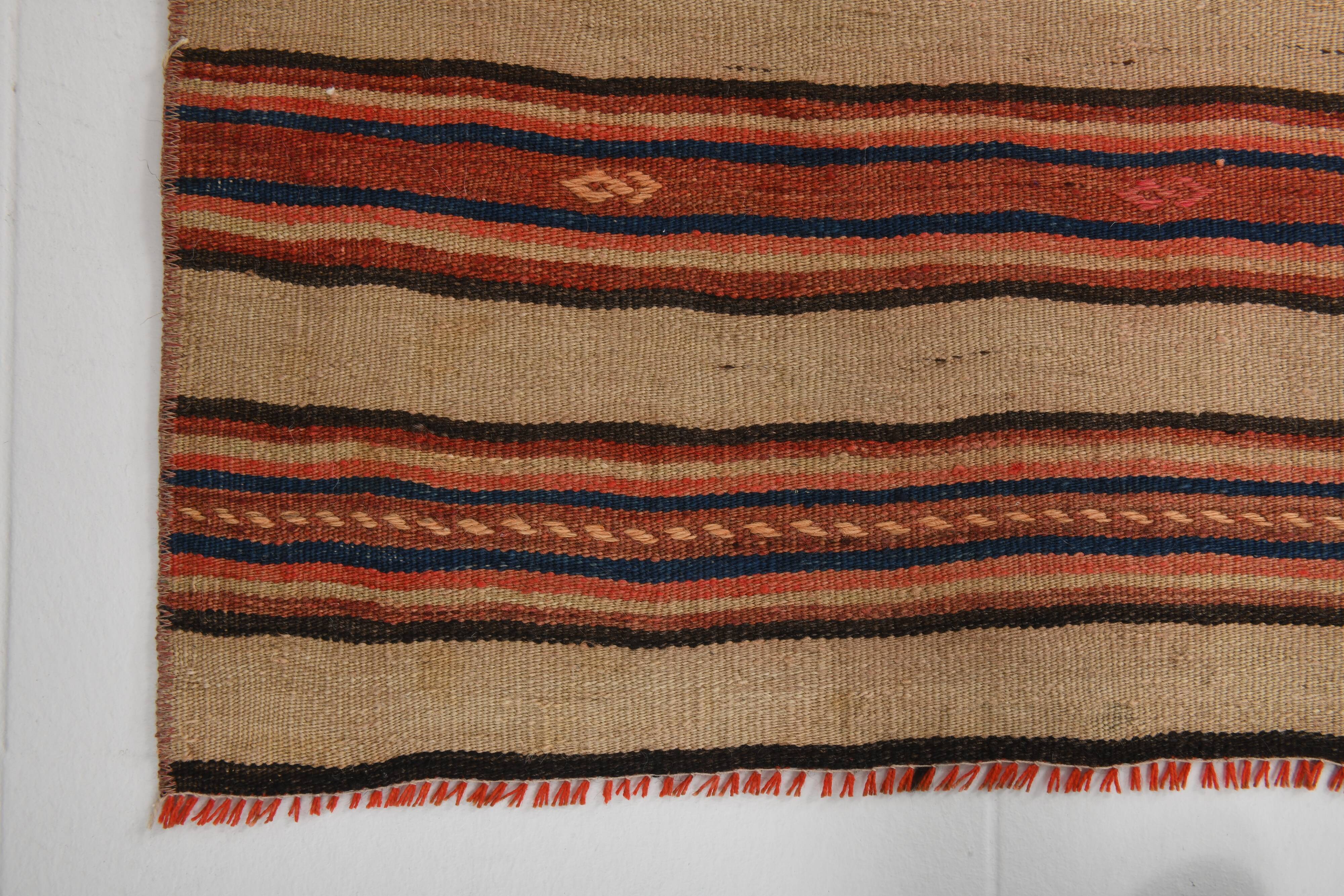 2x8 Red Striped Kilim Runner Rug, 75x254Cm