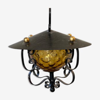 Lampe lanterne fer forgé années 50 vintage