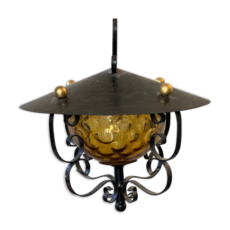 Lampe lanterne fer forgé années 50 vintage