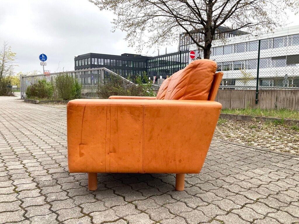 Danish Modern Mid Century Vintage Cognac Leather Sofa