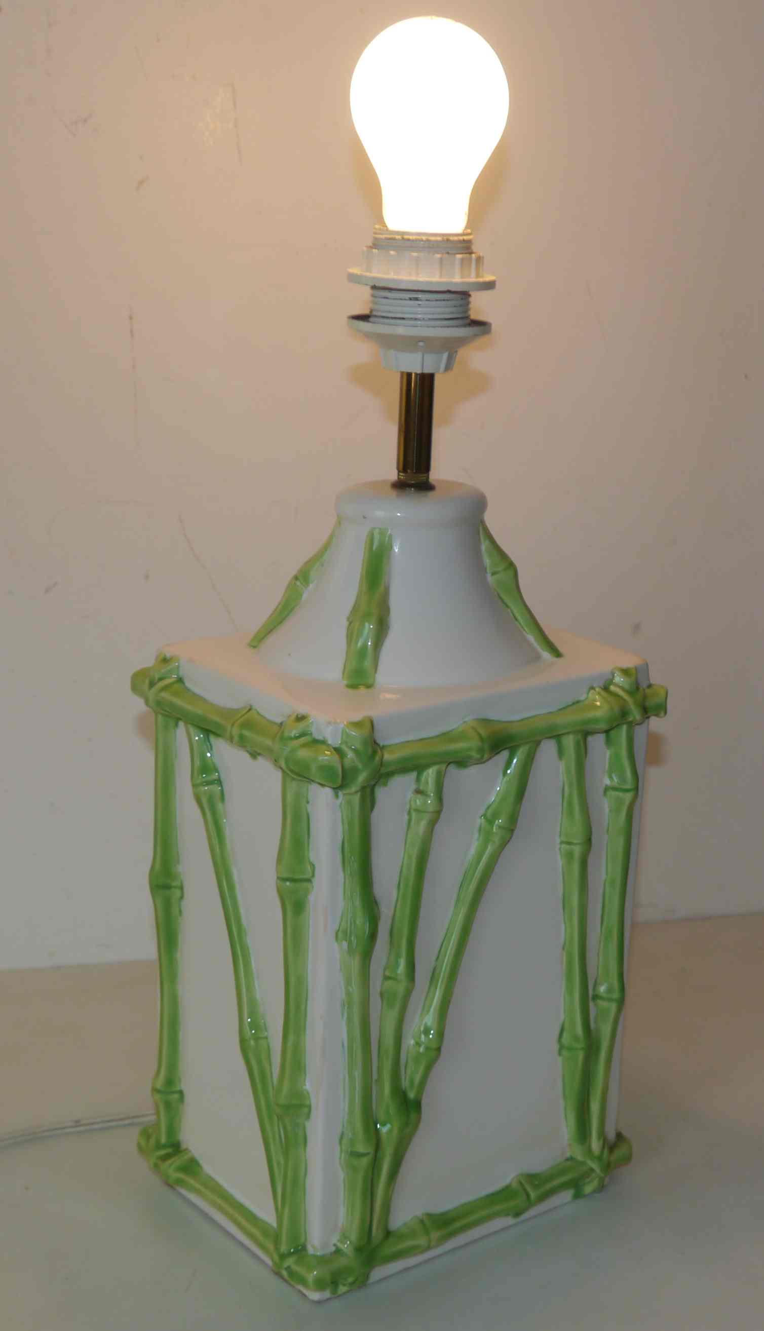 Old vintage lamp base bamboo decoration "Faience of Rodez"