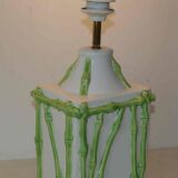 Old vintage lamp base bamboo decoration "Faience of Rodez"