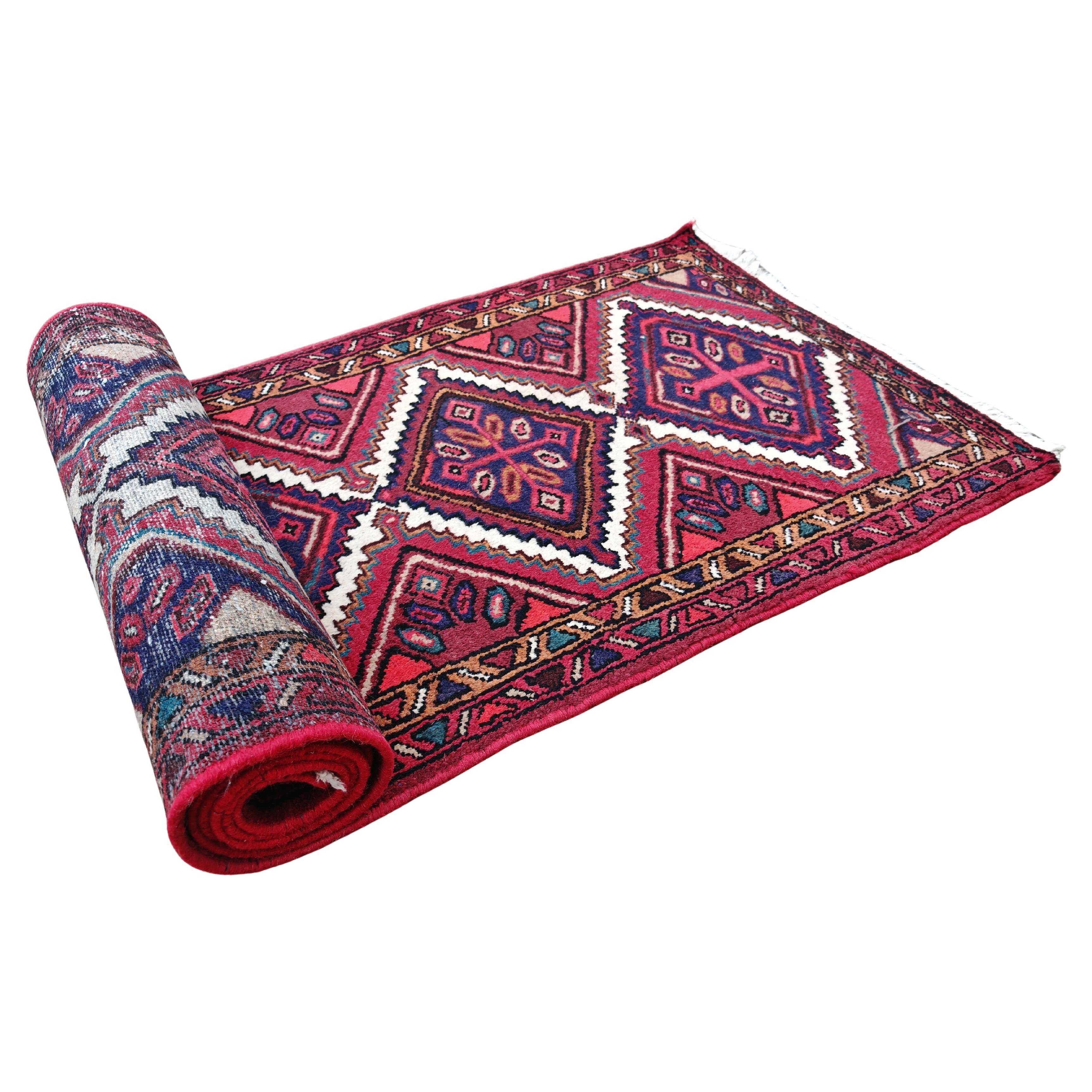 Vintage hand-knotted Hamadan runner rug from the 1960s.