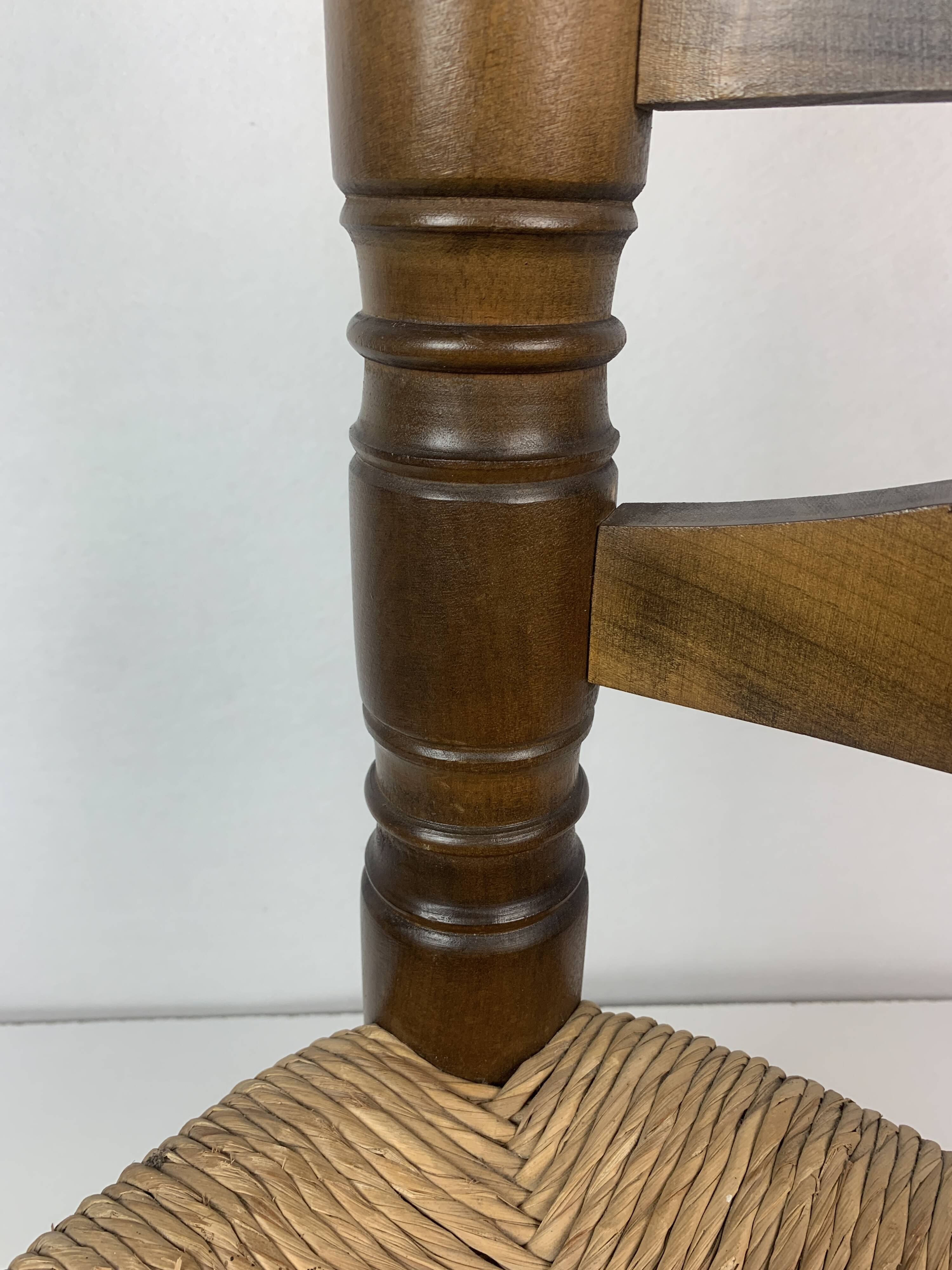 Wood Turned Bobbin Low Rush Chair in the manner of Charles Dudouyt, France, 1950s