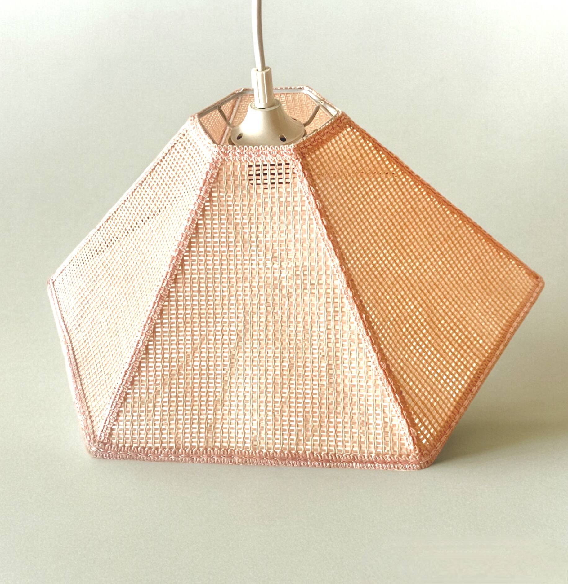 Vintage cane pendant light - pink rope