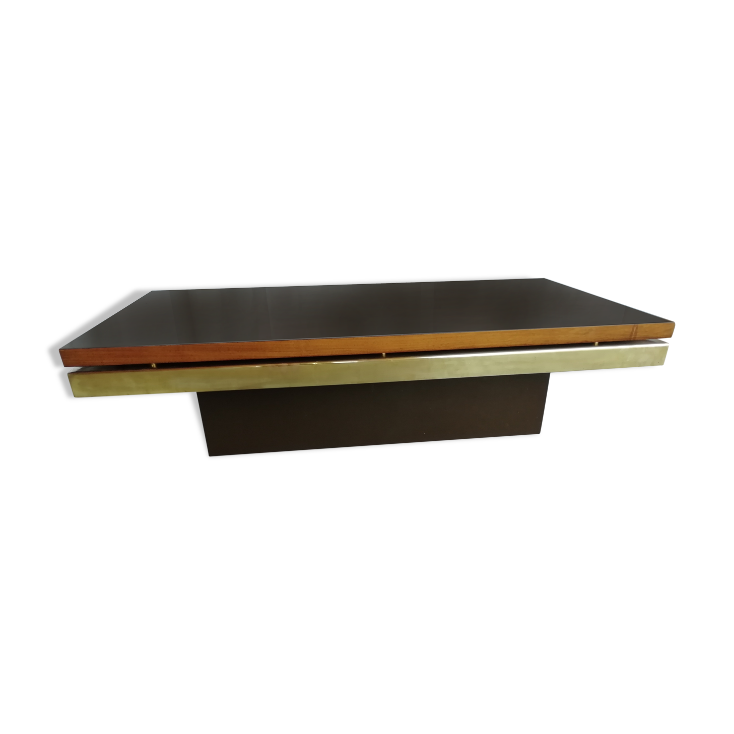 Vintage coffee table 70s wood and brass