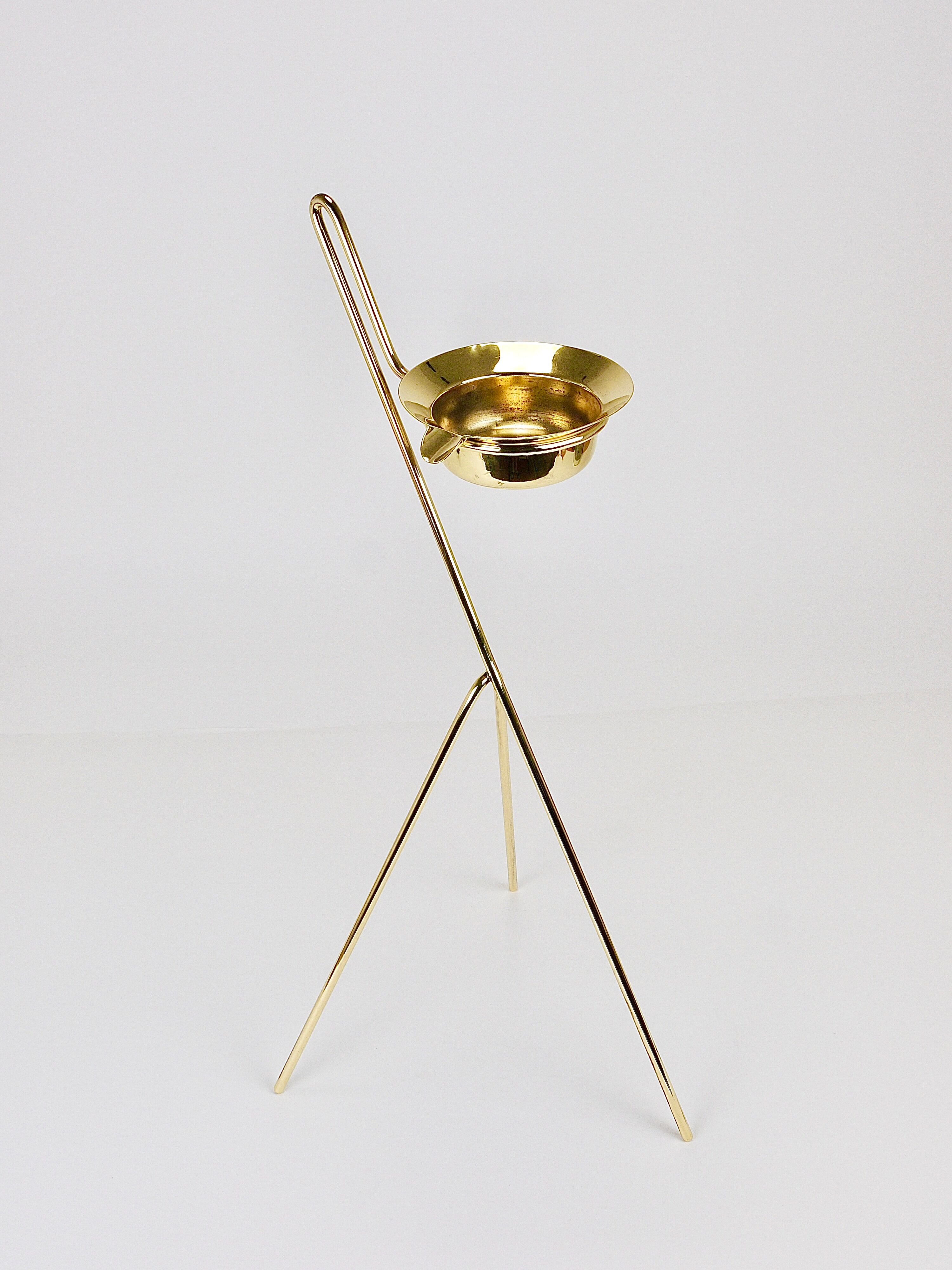 Rare Carl Auböck Brass Standing Floor Ashtray, Smoking Stand, Austria, 1950
