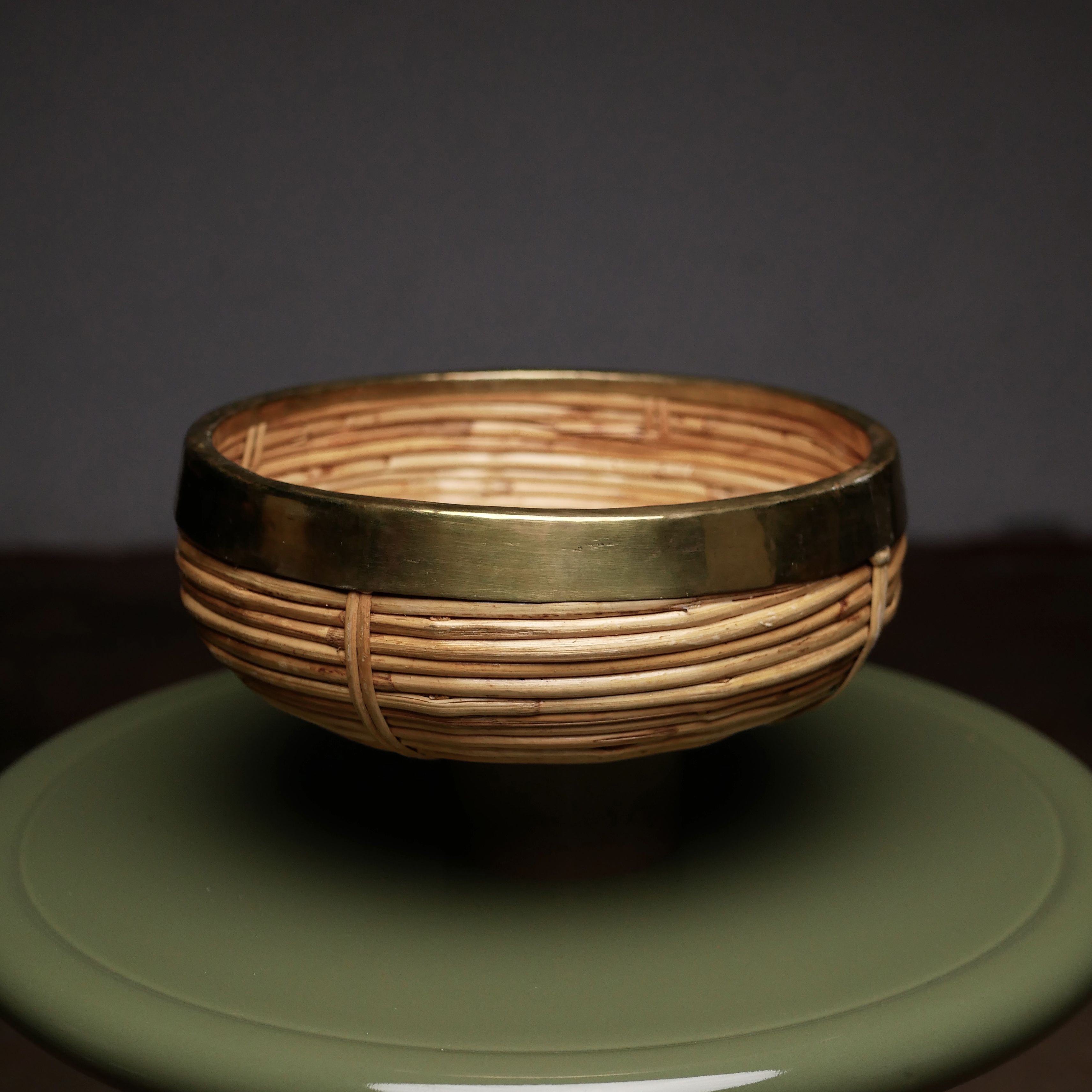 Rattan and brass fruit basket