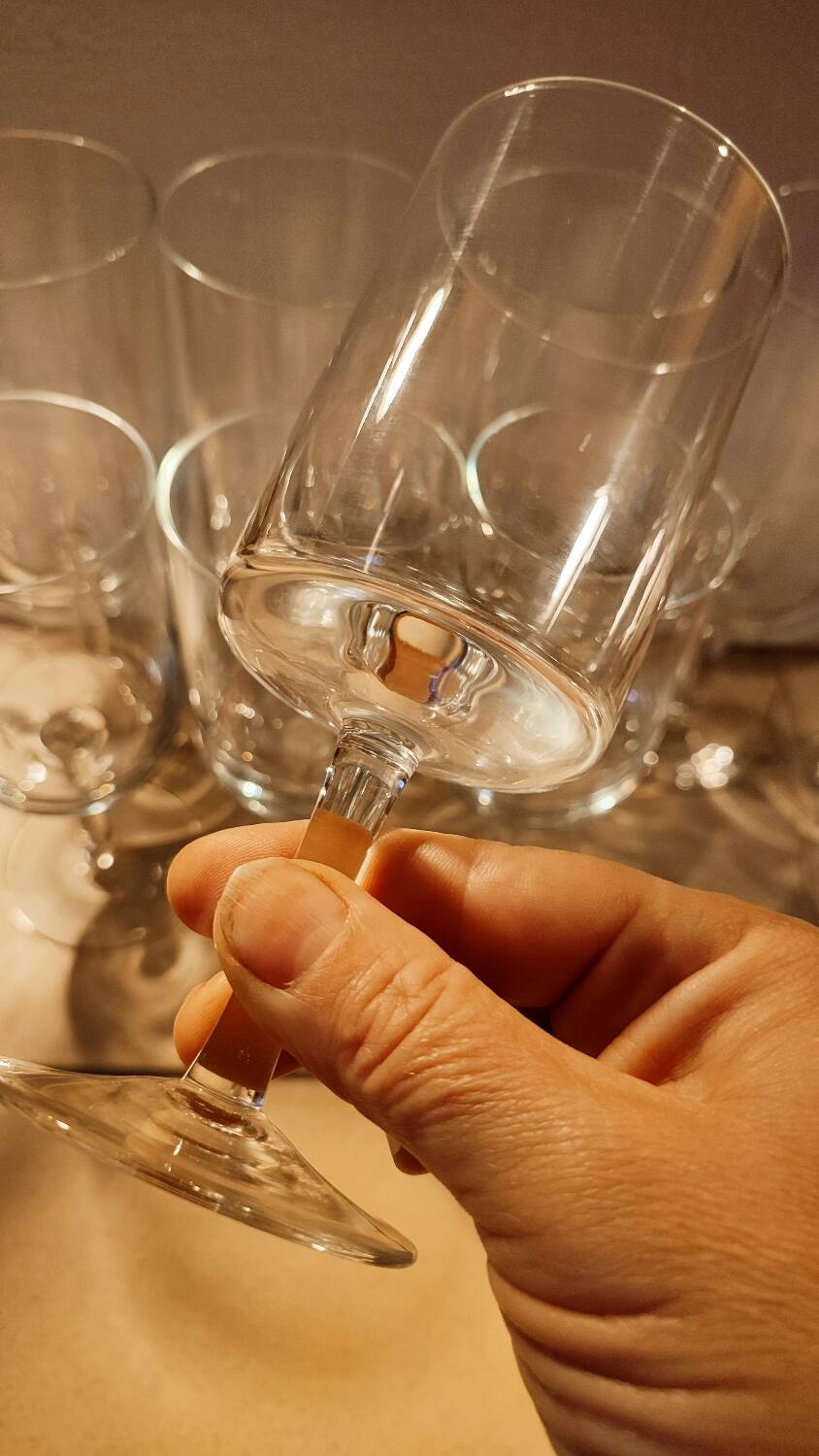 10 old cylindrical crystal glasses