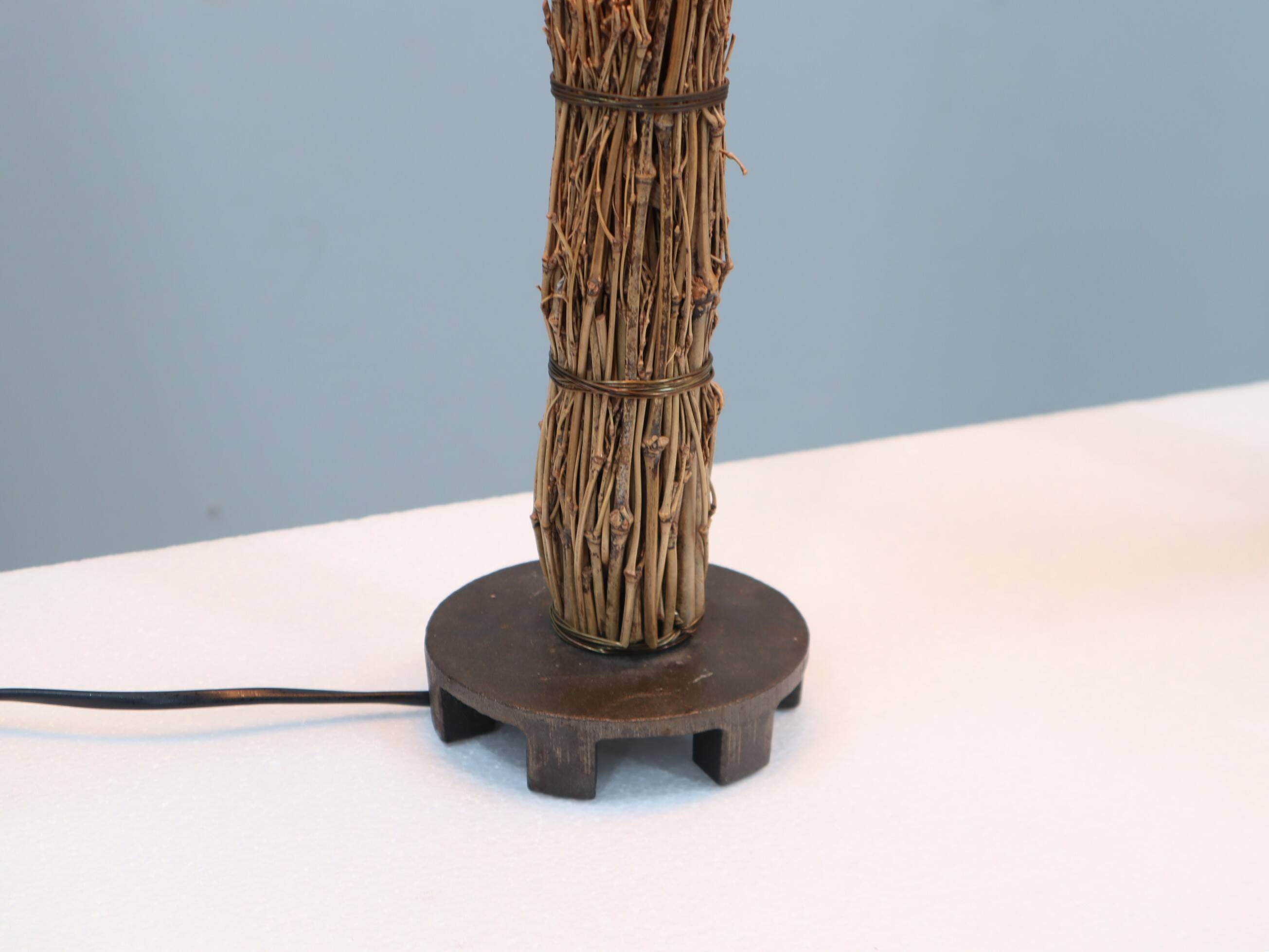 Pair of 1970s Italian decorative table lamps raphia & parchment
