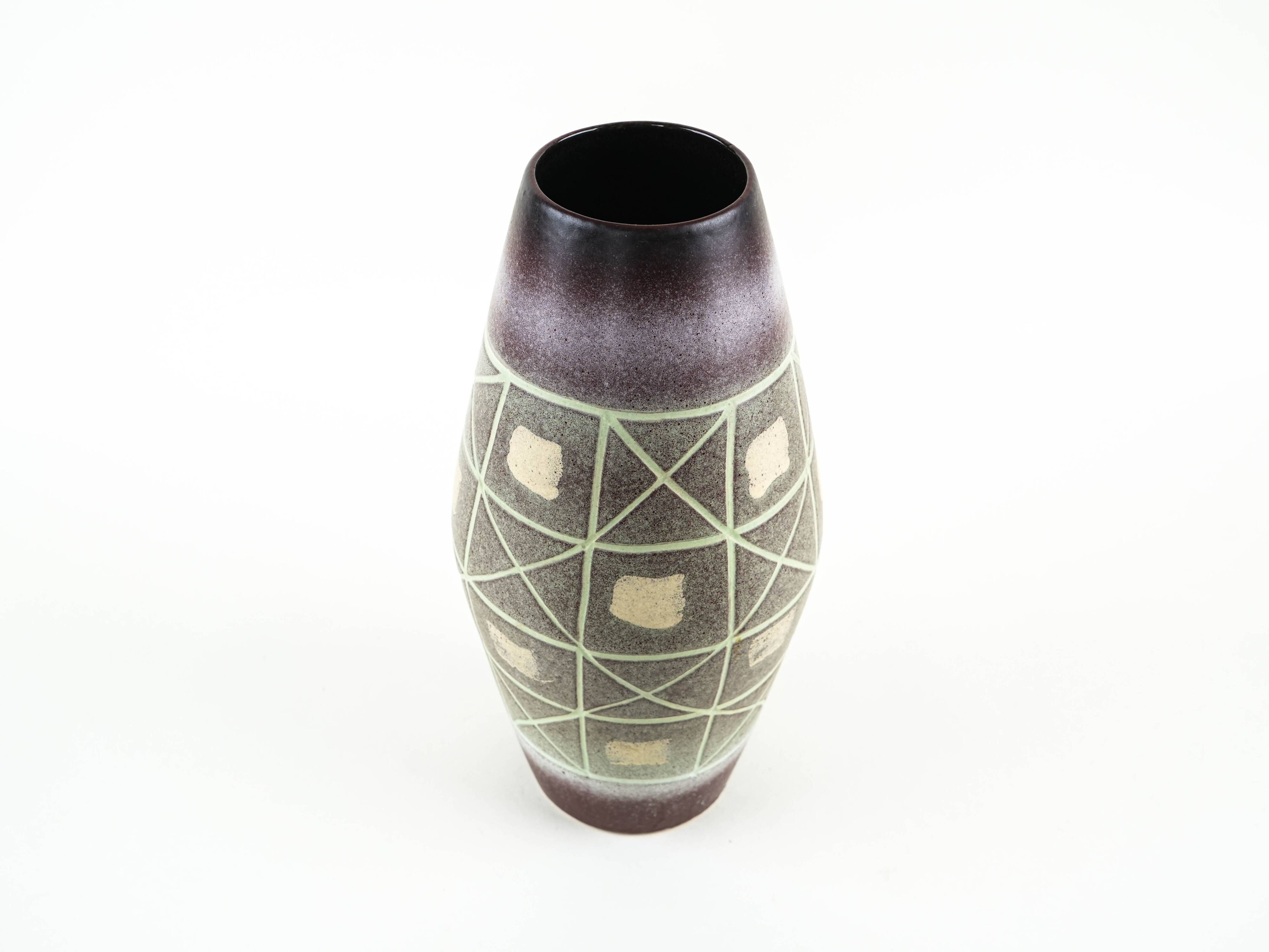 West German ceramic vase with geometric pattern, glazed pottery from the 1970s