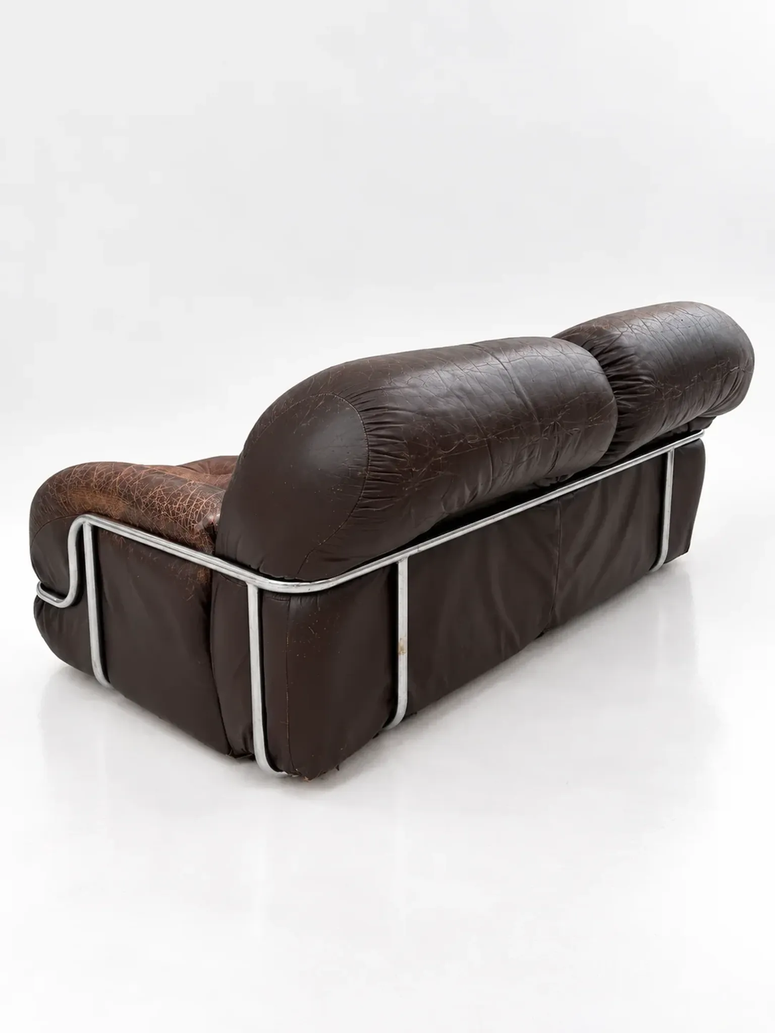 Canapé en cuir marron et chrome, années 1970