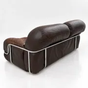 Canapé en cuir marron et chrome, années 1970