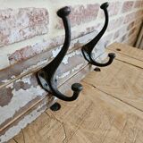 Solid teak coat hook with 4 double cast iron hooks
