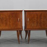 Pair of mid-century Italian walnut nightstands with glass top, 1950s