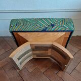 Art Deco pouf in sycamore and exotic fabric