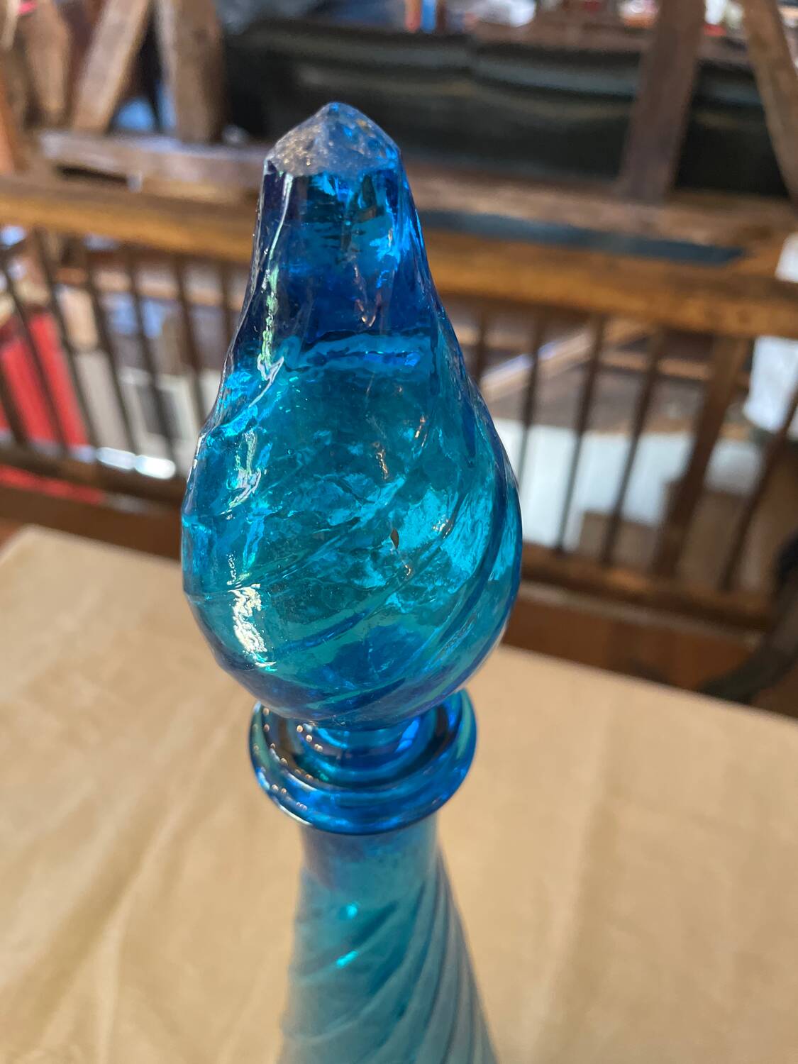 Vintage Empoli blue glass genie carafe