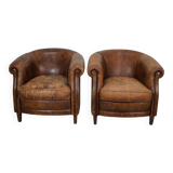 Vintage Dutch cognac coloured leather club chair, set of 2