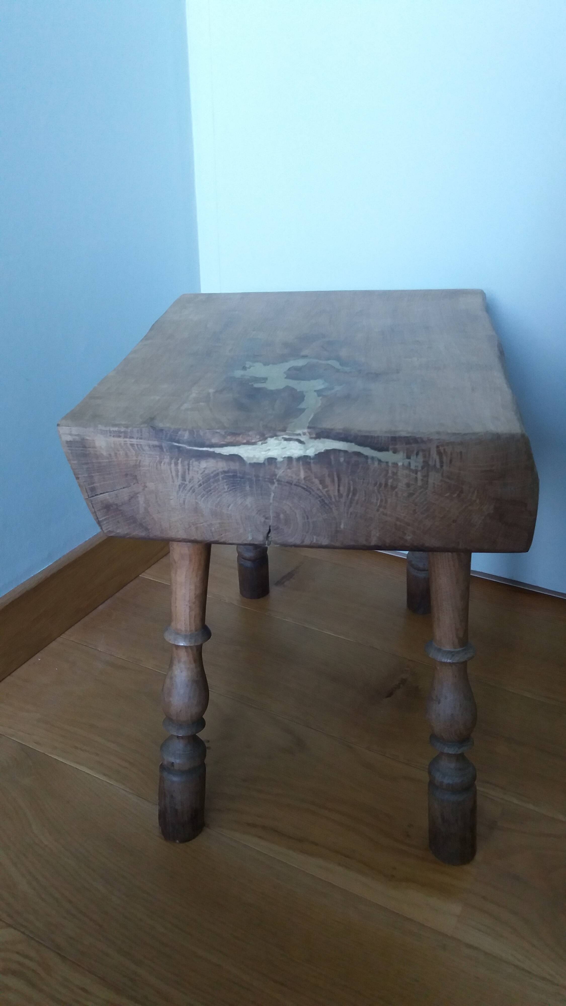 Upcycled brutalist stool, side table, bedside table in solid oak