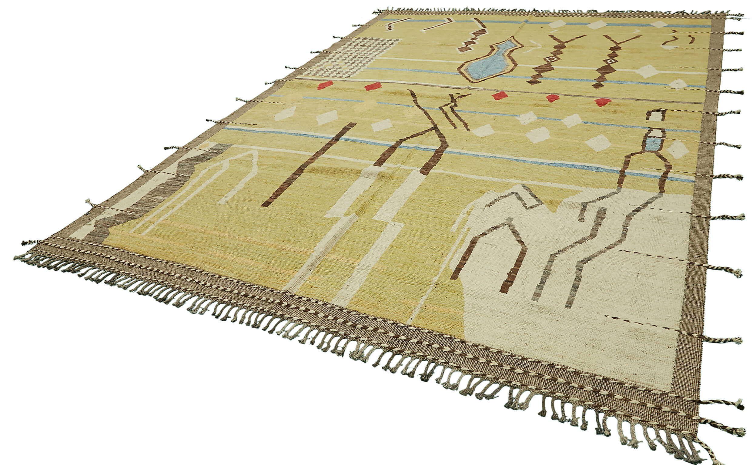 Handwoven Turkish Rustic 296 cm x 362 cm Yellow Wool Carpet
