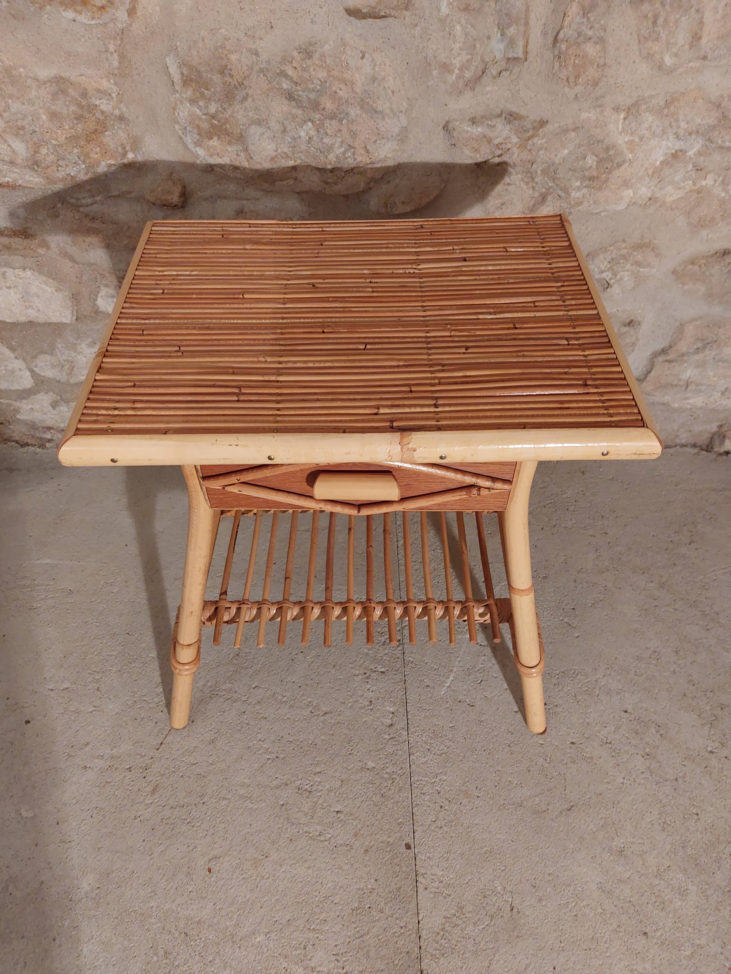 Side table with drawer rattan