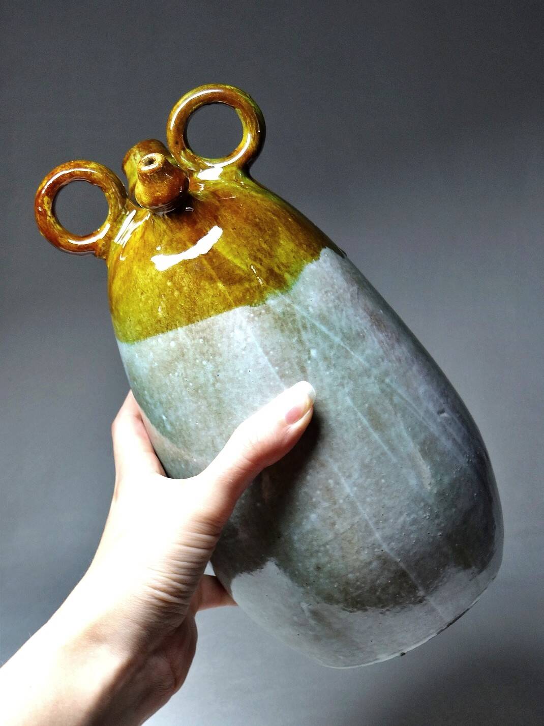 Handcrafted enamelled terracotta water jar signed