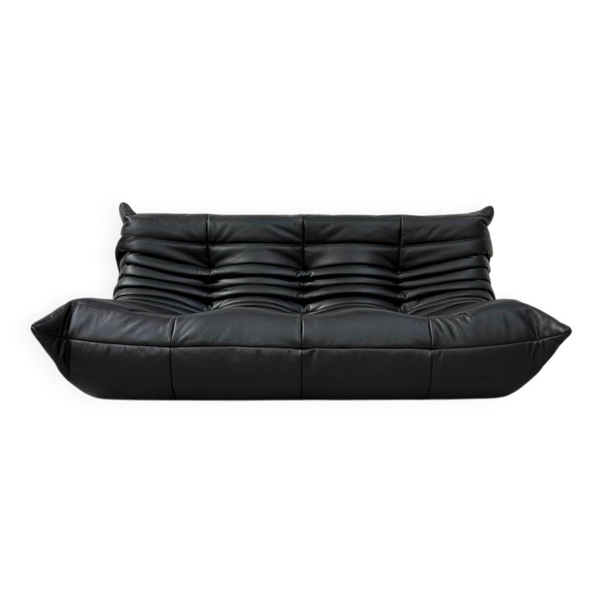 Togo 3-seater in Black Leather designed by M. Ducaroy for Ligne Roset