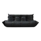 Togo 3-seater in Black Leather designed by M. Ducaroy for Ligne Roset