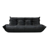 Togo 3-seater in Black Leather designed by M. Ducaroy for Ligne Roset