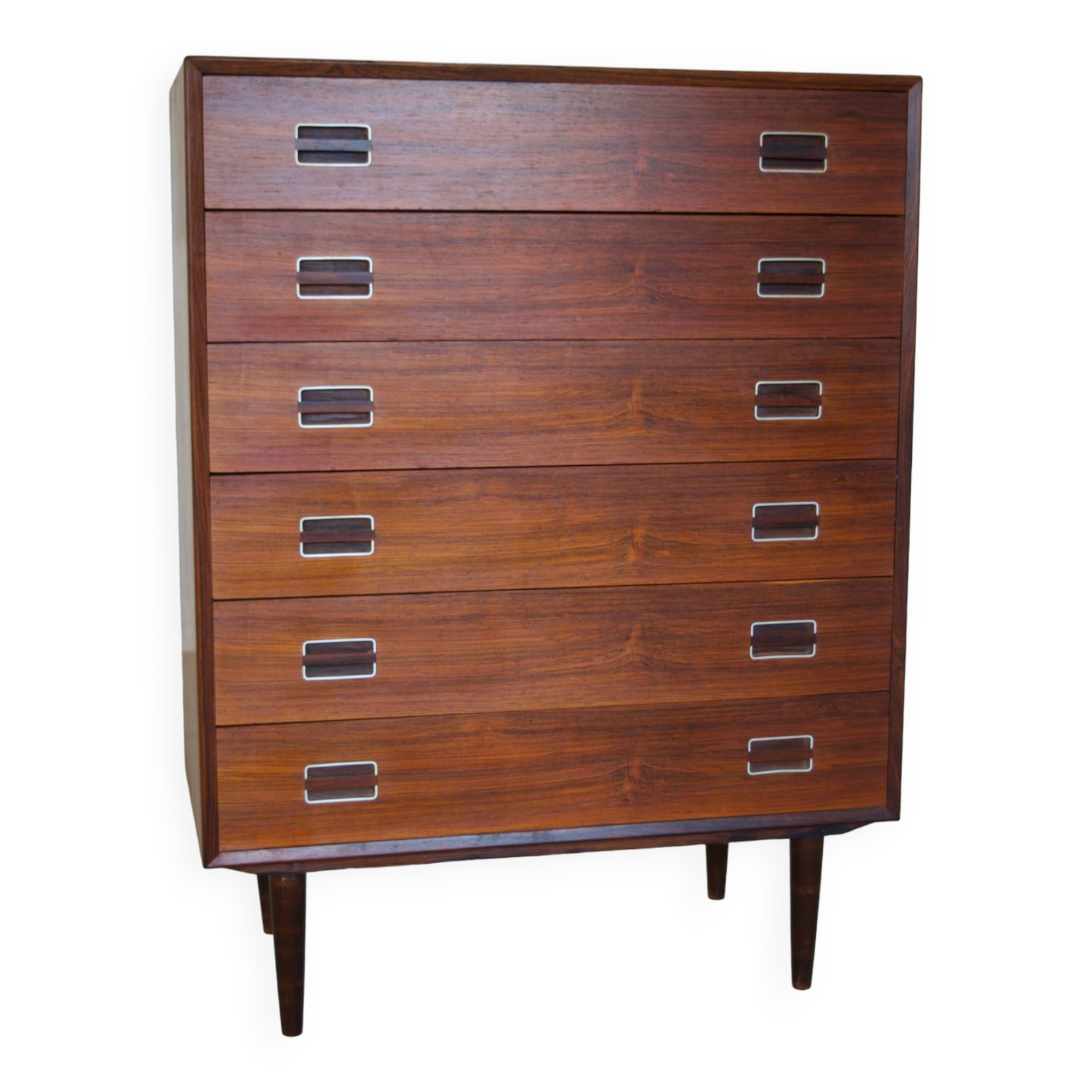Danish Mid-Century Rosewood 'Highboy' Chest Of Drawers.