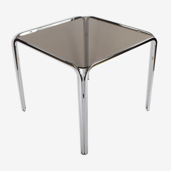 Dining Table with chrome frame and smoked glass top 1970s