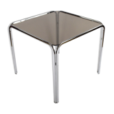 Table à manger avec cadre chromé et plateau en verre fumé des années 1970
