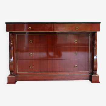 Mahogany “swan neck” chest of drawers, Empire style, 19th century.