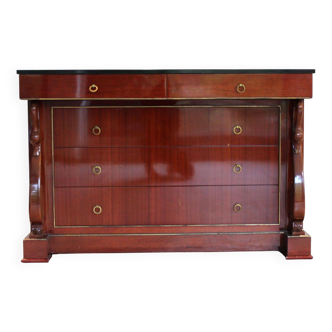 Mahogany “swan neck” chest of drawers, Empire style, 19th century.